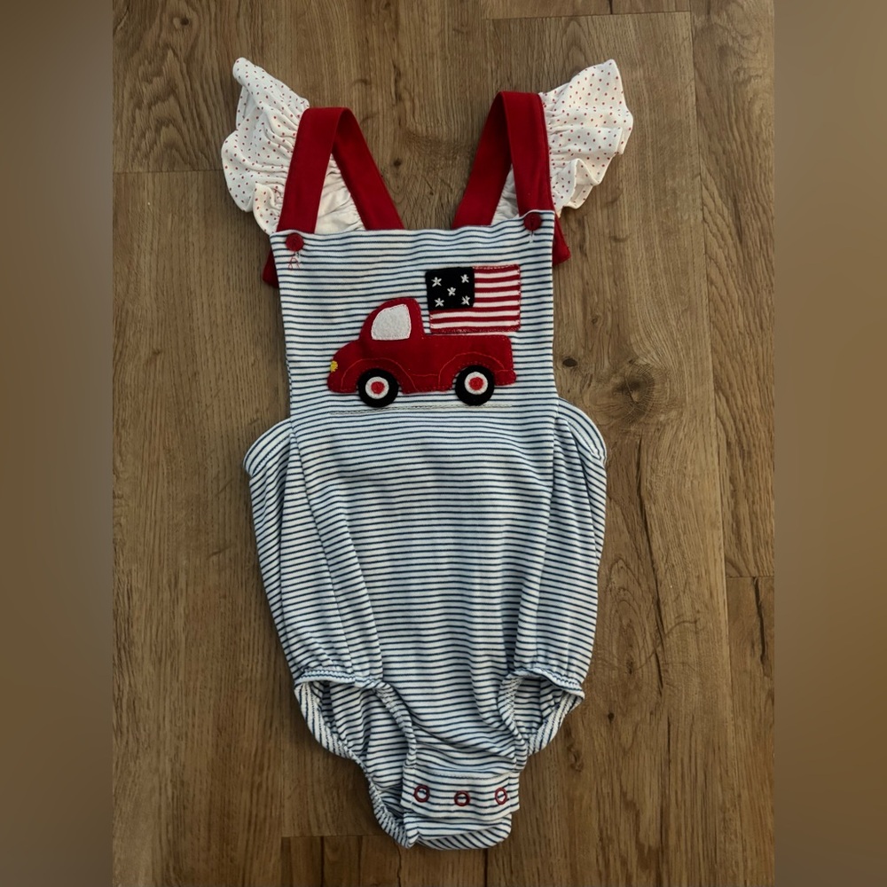 Patriotic Baby Romper with Red Straps